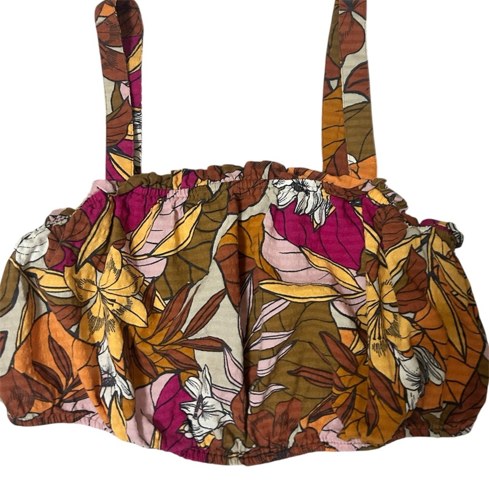ANA Crop Top Large Floral Strappy Cotton Boho Hippie Hipster 70s Retro Tropical